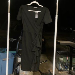 Oxiuly Women's Black Short Sleeve V-Neck Midi Dress S NWT